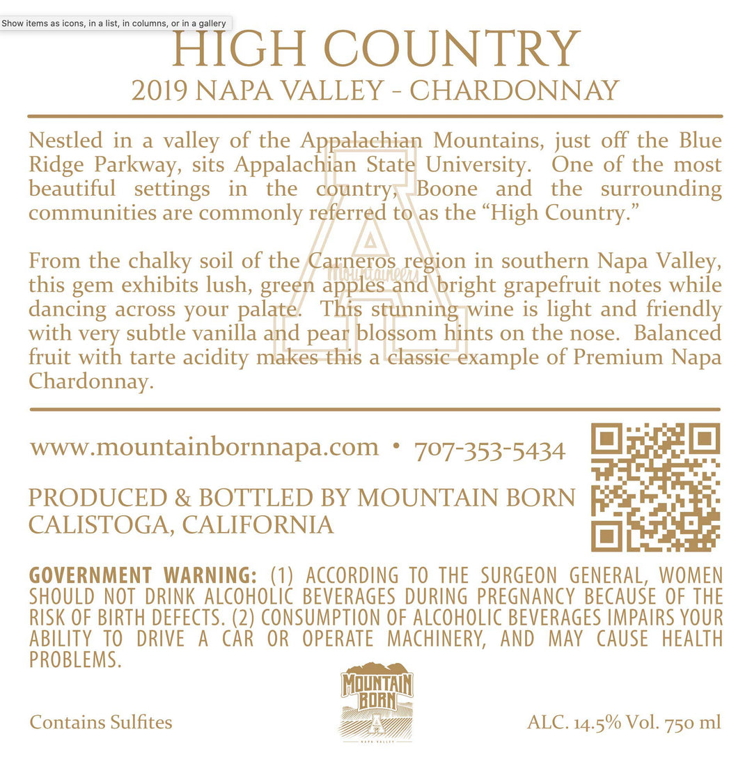 High Country - 2019 Chardonnay - Napa Valley
