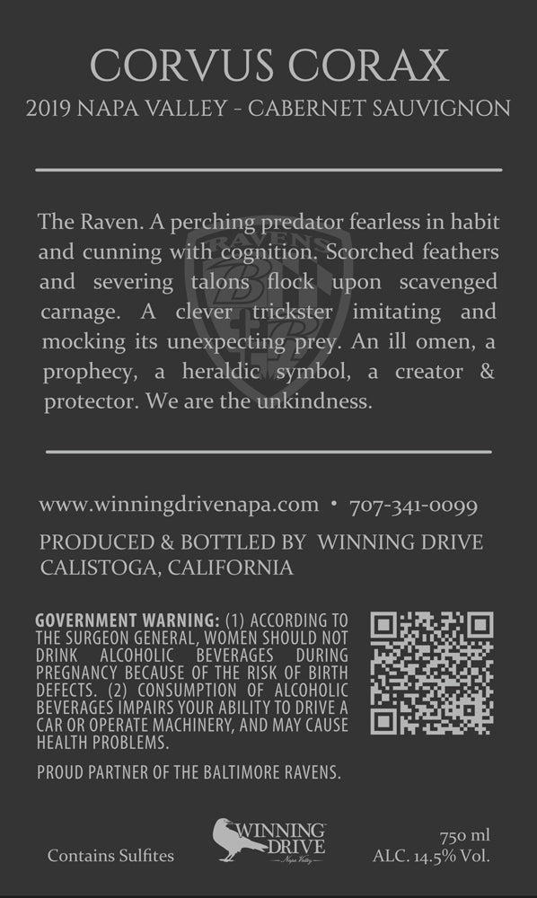 Corvus Corax - 2019 Cabernet Sauvignon - Napa Valley