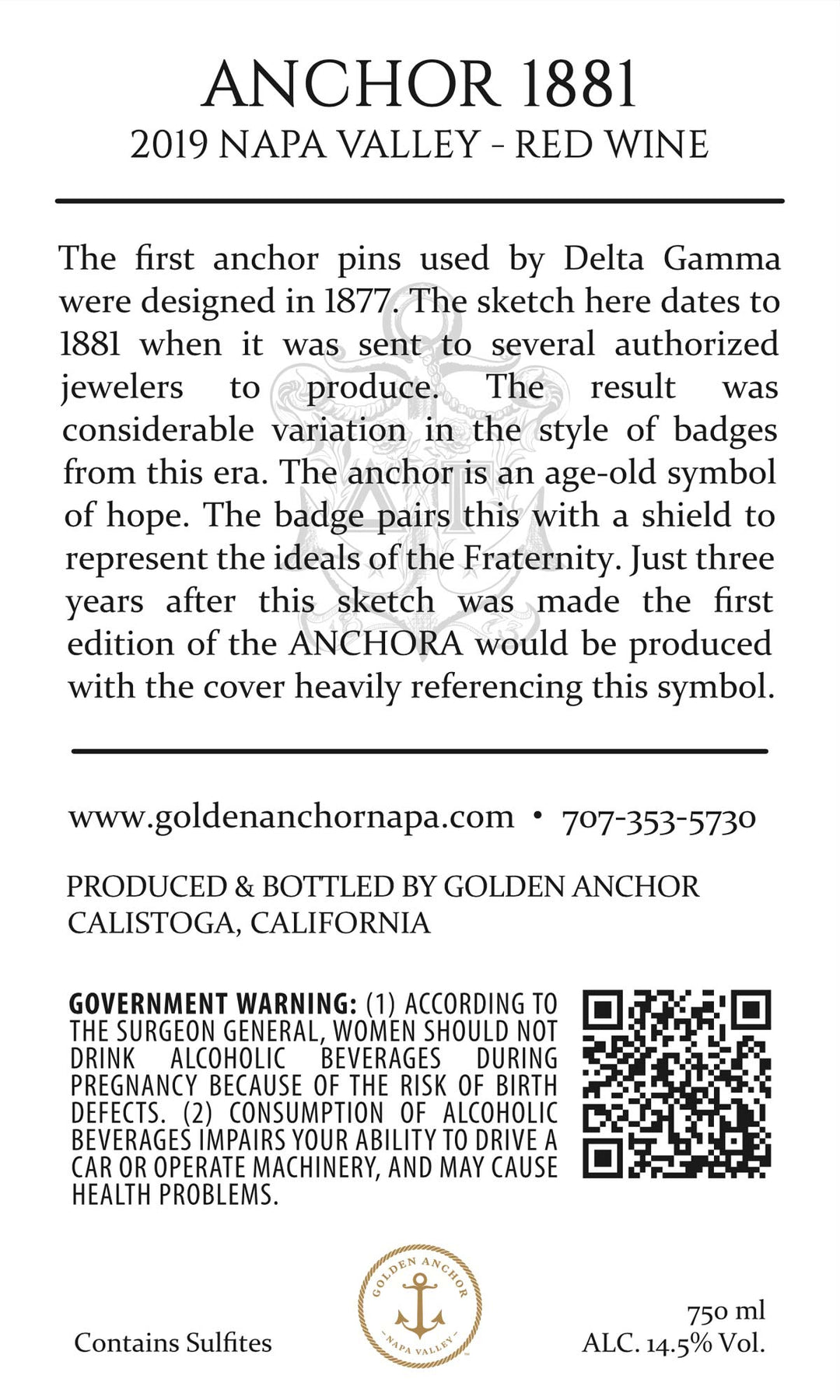 Anchor 1881 - 2019 Red Wine - Napa Valley