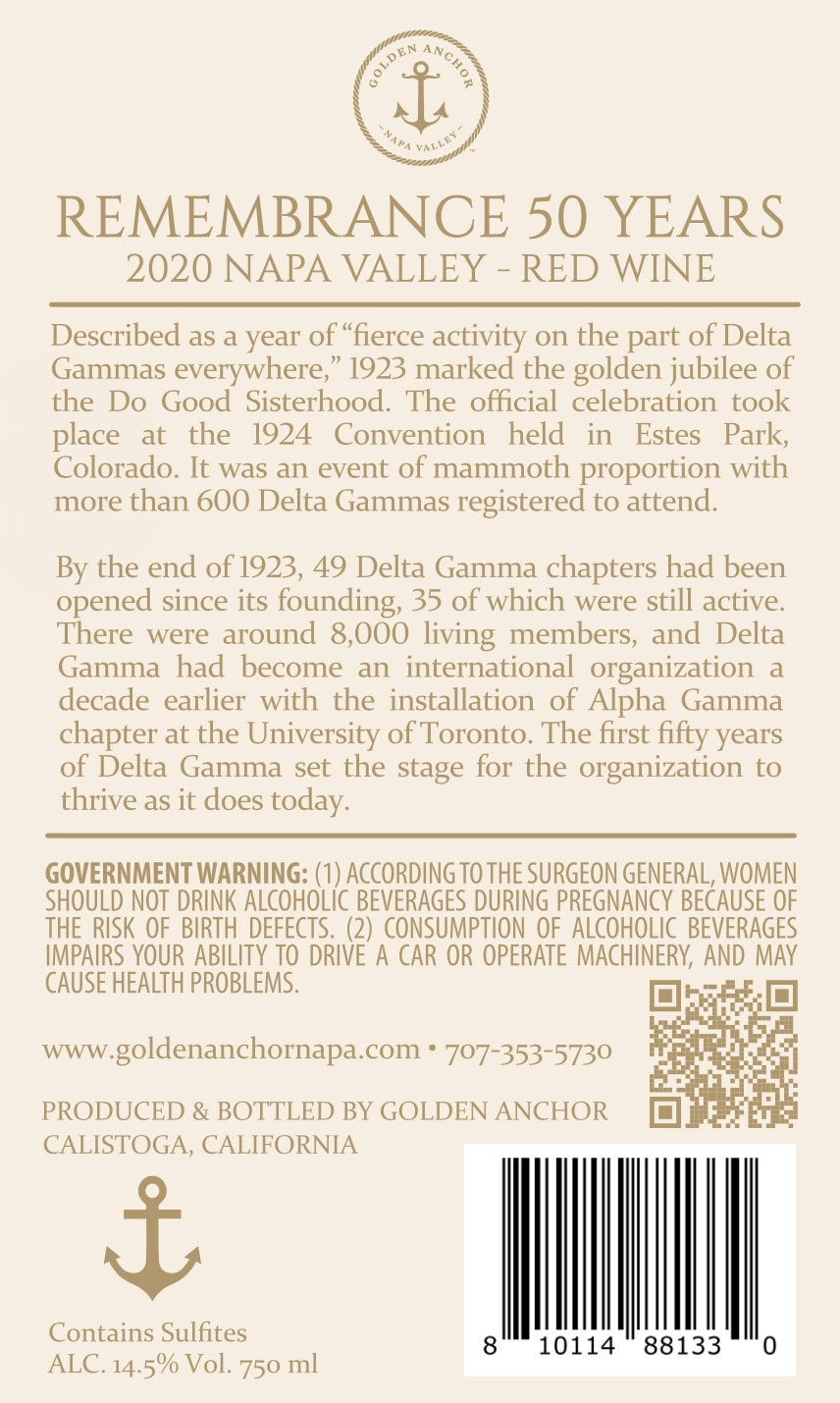 Remembrance 50 Years - 2020 Red Wine - Napa Valley