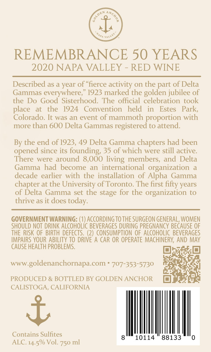 Remembrance 50 Years - 2020 Red Wine - Napa Valley