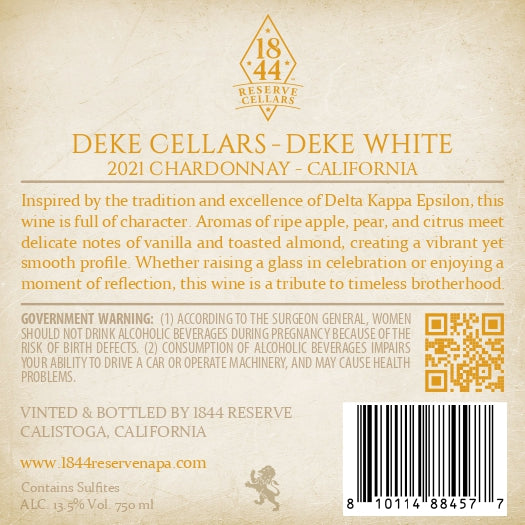 Deke Cellars Deke White - 2021 Chardonnay - California