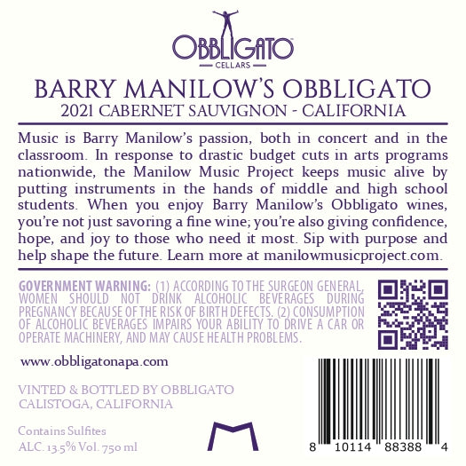 Barry Manilow’s Obbligato - 2021 Cabernet Sauvignon - California