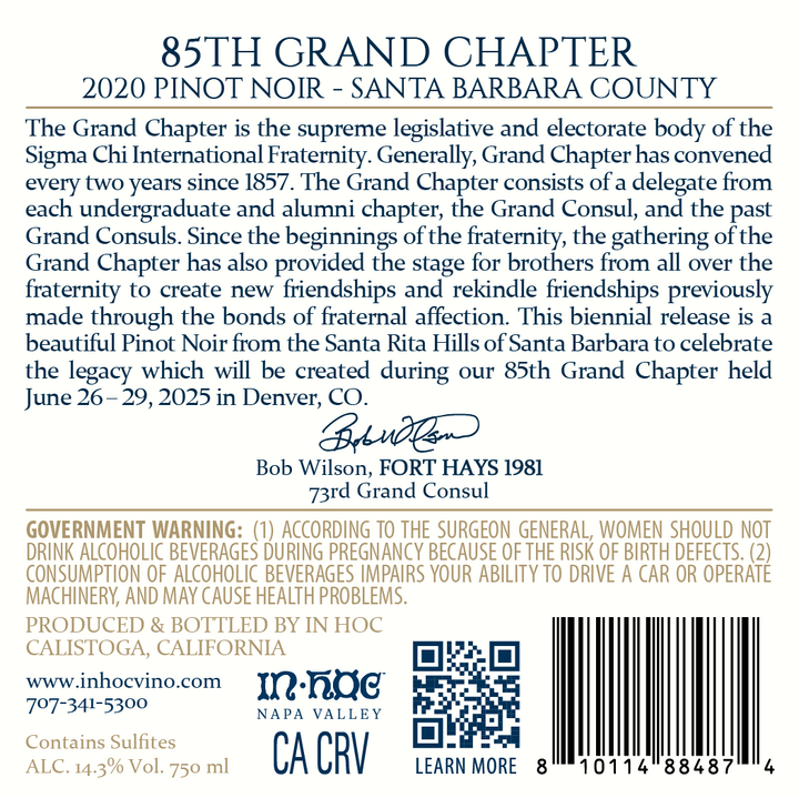 85th Grand Chapter - 2020 Pinot Noir - Santa Barbara County