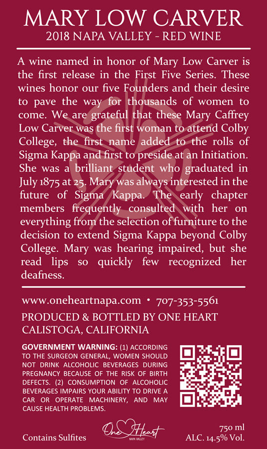 Mary Low Carver - 2018 Red Wine - Napa Valley