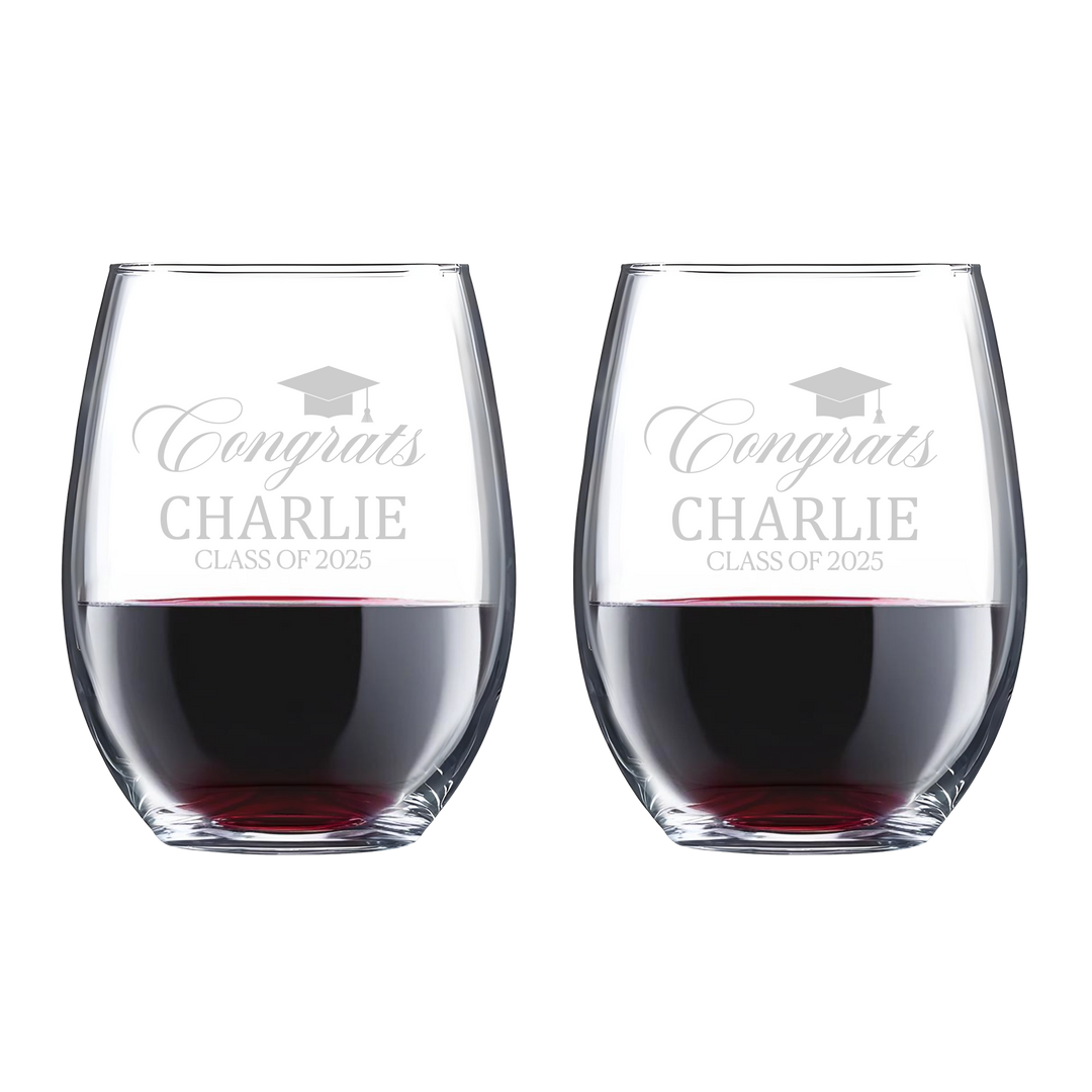 Set of 2 Customized Stemless Graduation Glasses