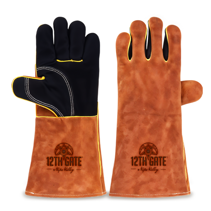 Heat-Resistant Leather Suede BBQ Grilling Gloves