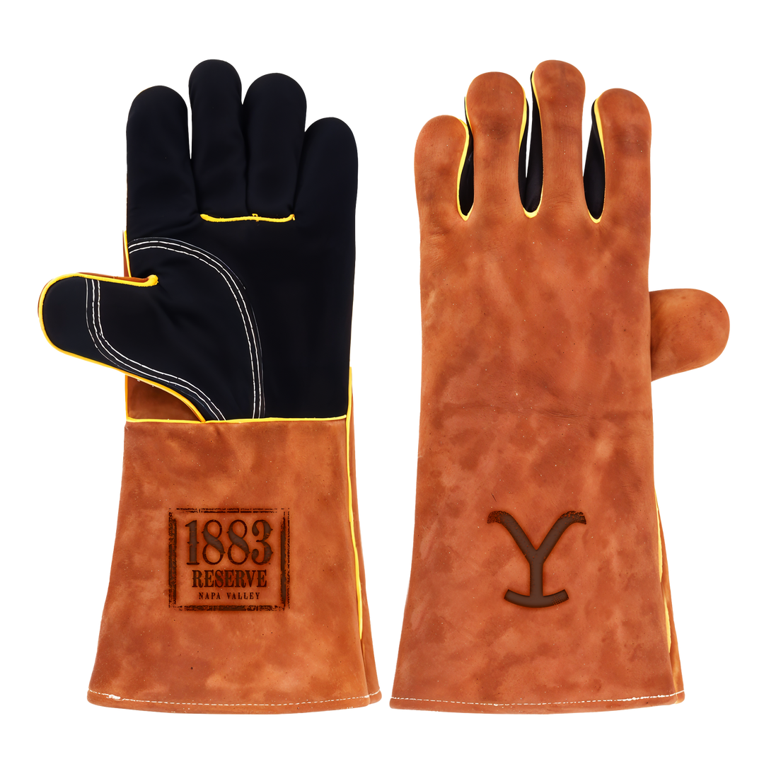 Heat-Resistant Leather Suede BBQ Grilling Gloves