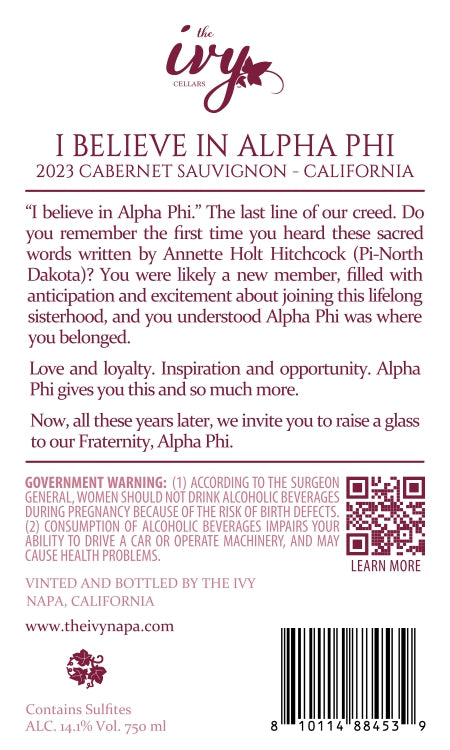 I Believe In Alpha Phi - 2023 Cabernet Sauvignon - California