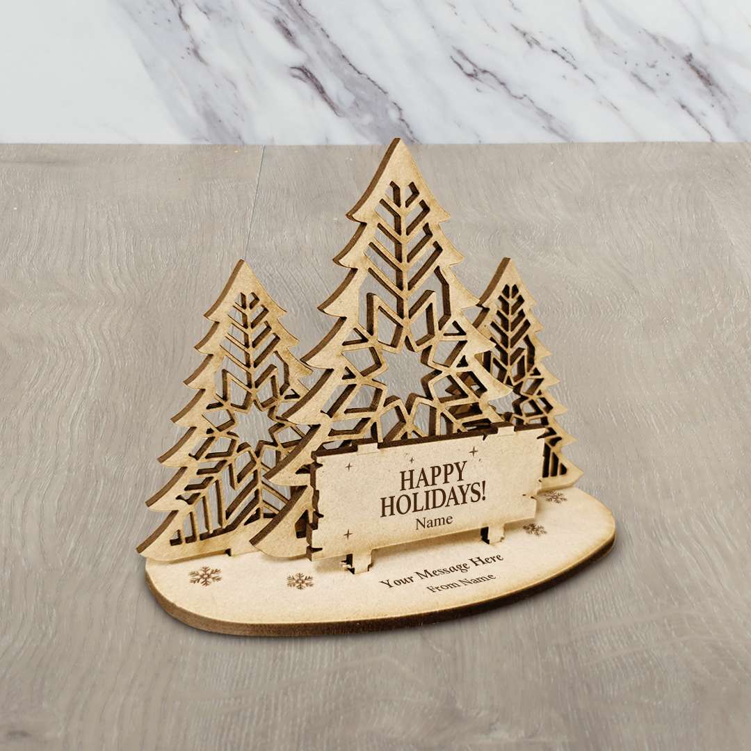 3D Wood Card - Happy Holidays