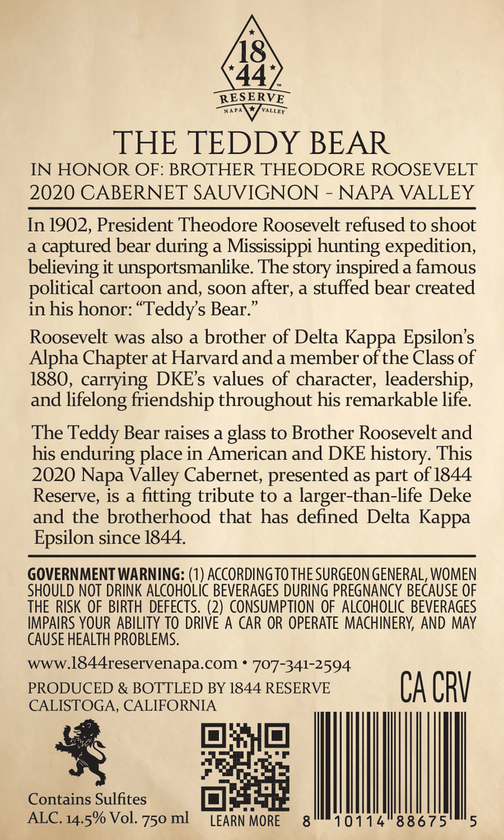 1844 Reserve - The Teddy Bear - 2020 Cabernet Sauvignon - Napa Valley