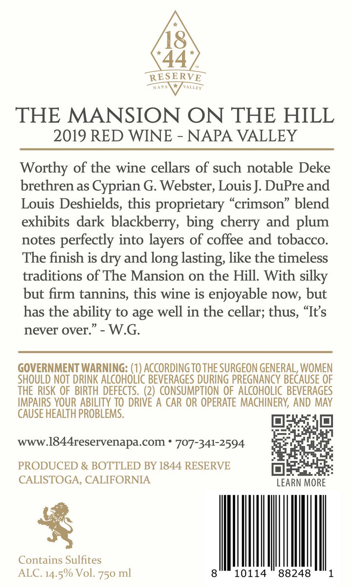 The Mansion on the Hill - 2019 Red Wine - Napa Valley