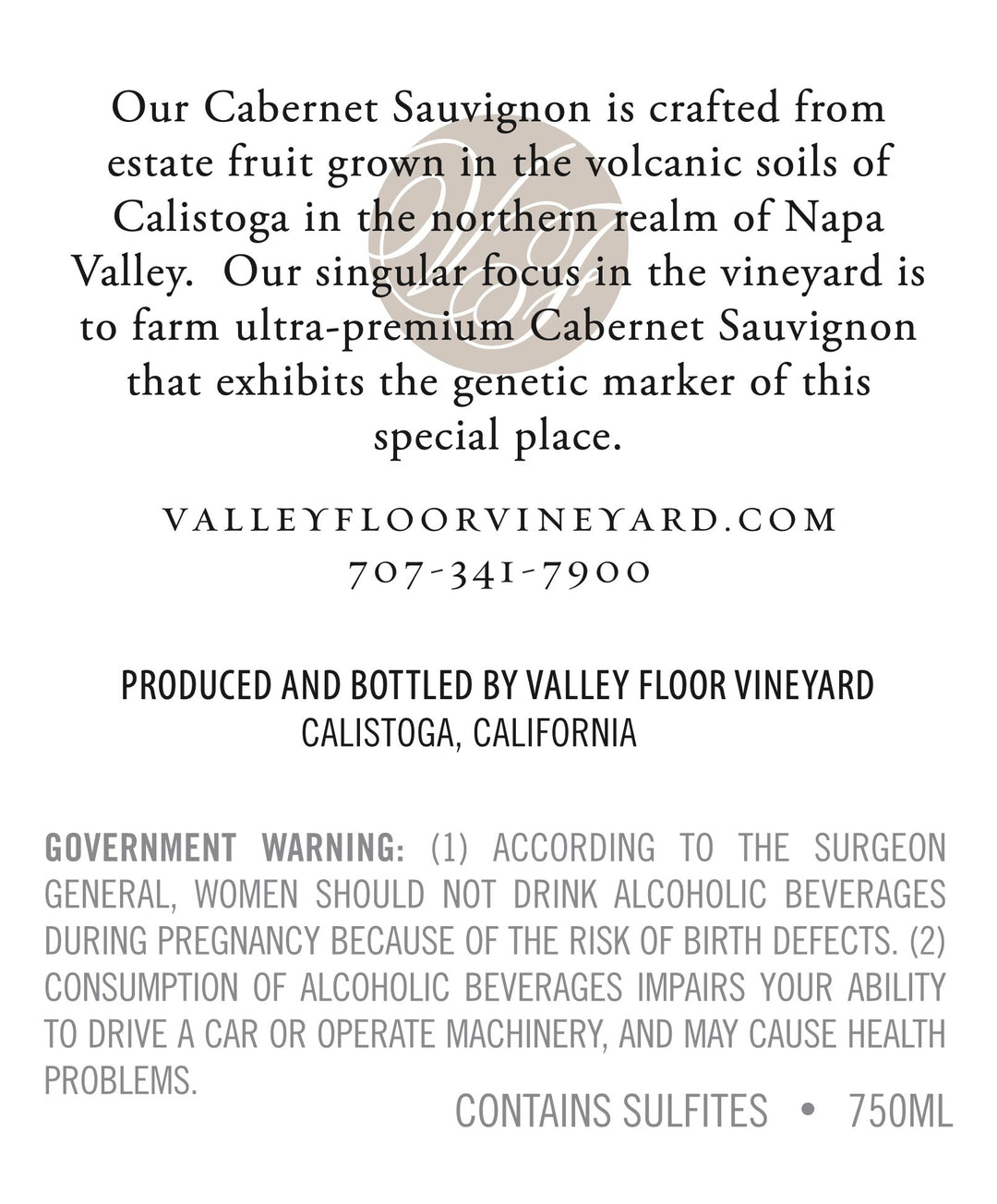 Valley Floor - 2012 Cabernet Sauvignon - Calistoga, Napa Valley