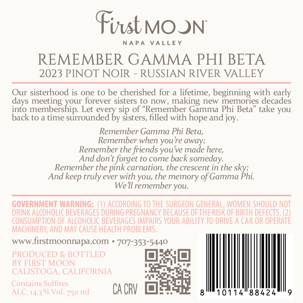 First Moon - Remember Gamma Phi Beta - 2023 Pinot Noir, Russian River Valley