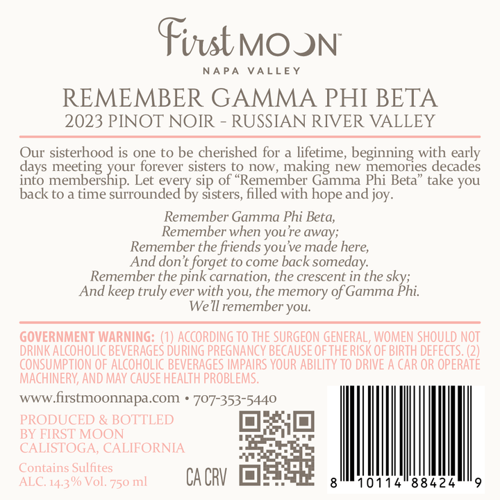 First Moon - Remember Gamma Phi Beta - 2023 Pinot Noir, Russian River Valley