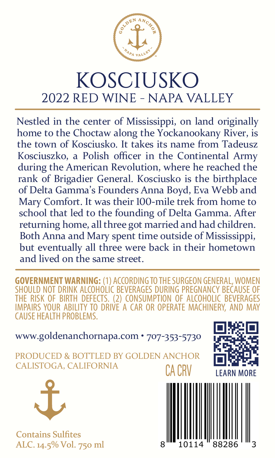 Golden Anchor - Kosciusko - 2020 Red Wine, Napa Valley