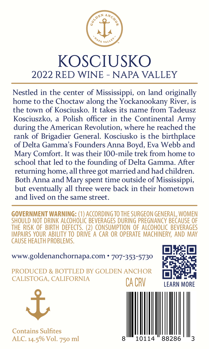 Golden Anchor - Kosciusko - 2020 Red Wine, Napa Valley