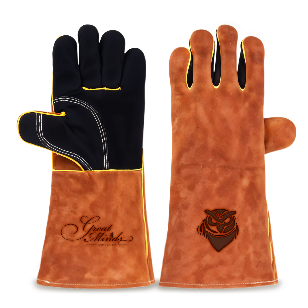 Heat-Resistant Leather Suede BBQ Grilling Gloves