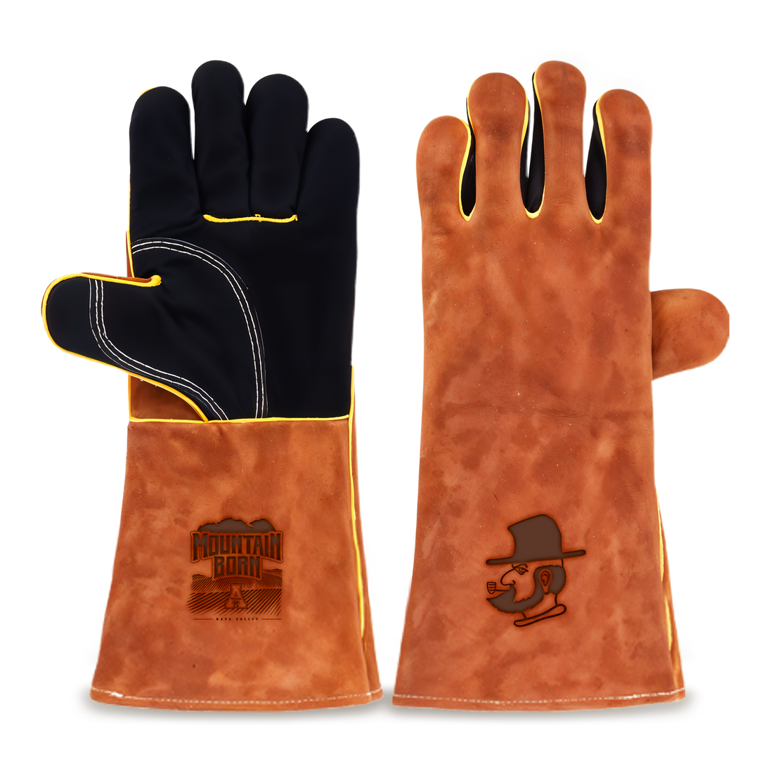 Heat-Resistant Leather Suede BBQ Grilling Gloves