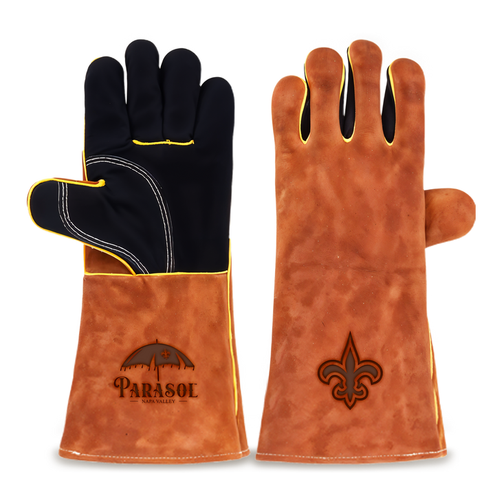 Heat-Resistant Leather Suede BBQ Grilling Gloves