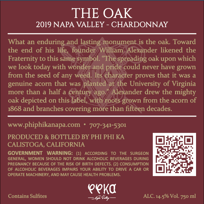 The Oak - 2019 Chardonnay - Napa Valley