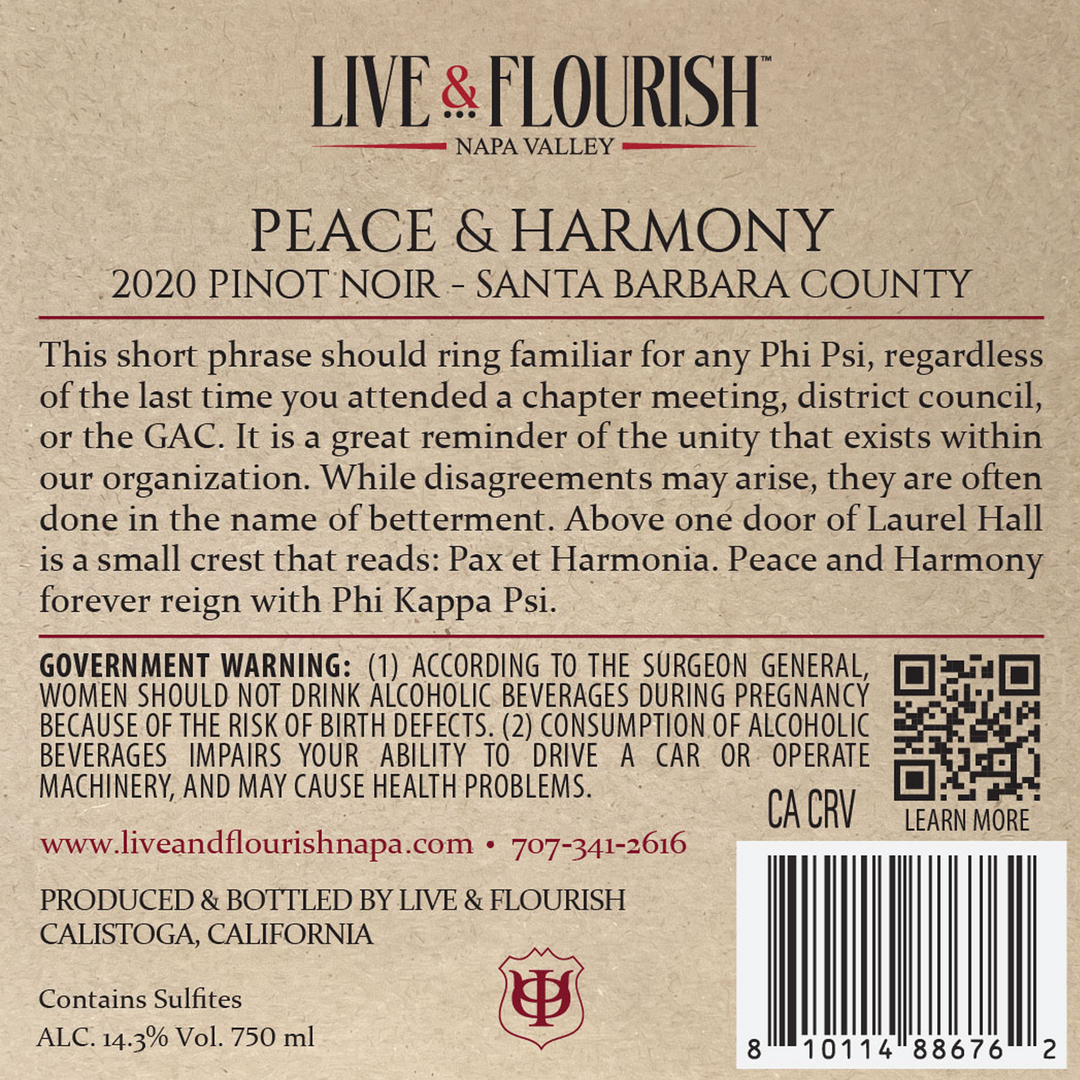 Peace & Harmony - 2020 Pinot Noir - Santa Barbara County