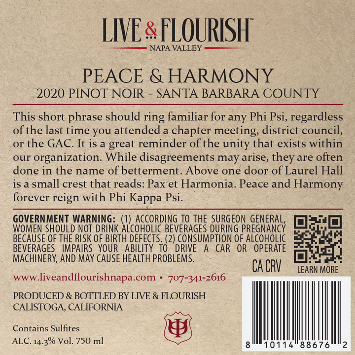 Peace & Harmony - 2020 Pinot Noir - Santa Barbara County