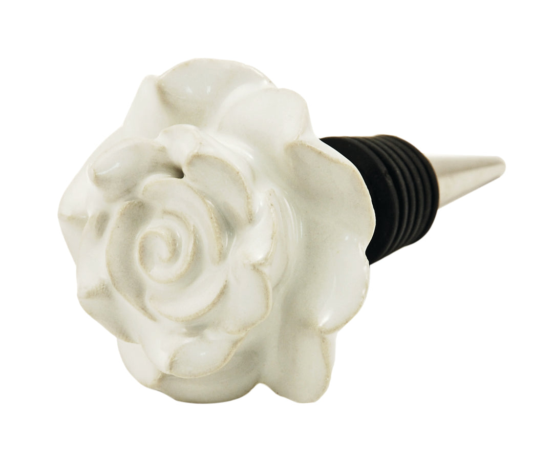 White Ceramic Rose Wine Stopper