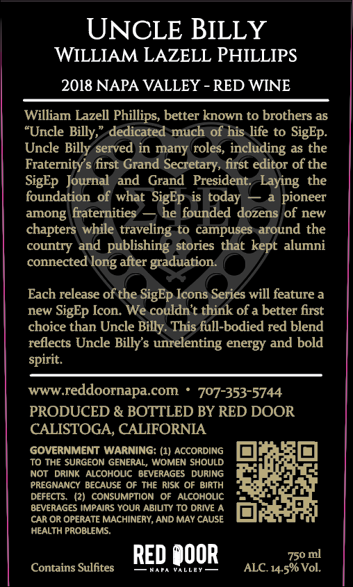 SigEp Icons Series - Uncle Billy - 2018 Red Wine - Napa Valley