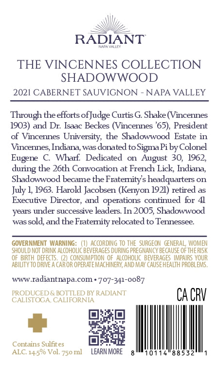 The Vincennes Collection: Shadowwood - 2021 Cabernet Sauvignon - Napa Valley