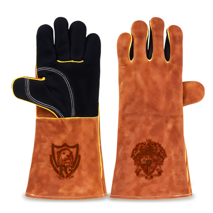 Heat-Resistant Leather Suede BBQ Grilling Gloves