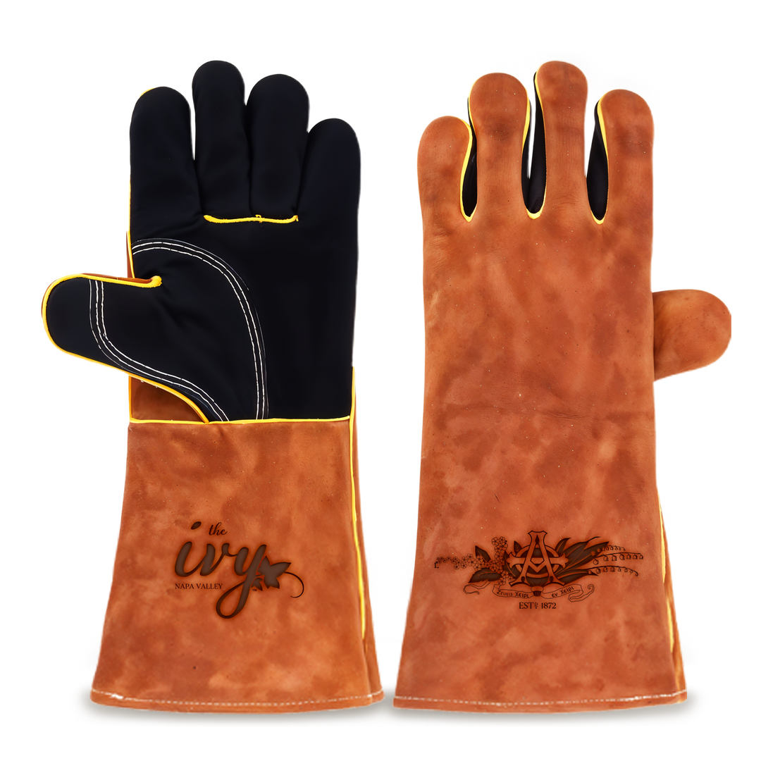 Heat-Resistant Leather Suede BBQ Grilling Gloves