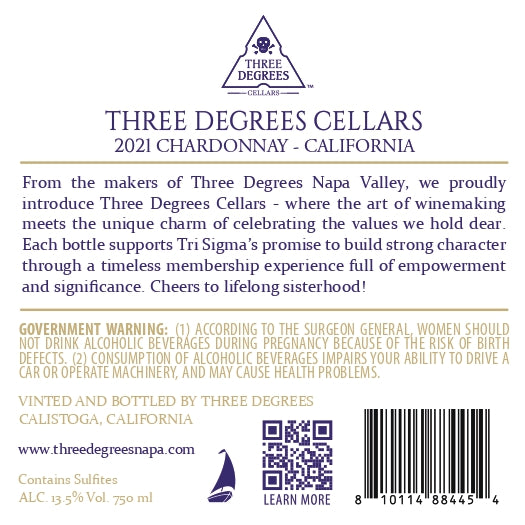 Three Degrees Cellars - 2021 Chardonnay - California