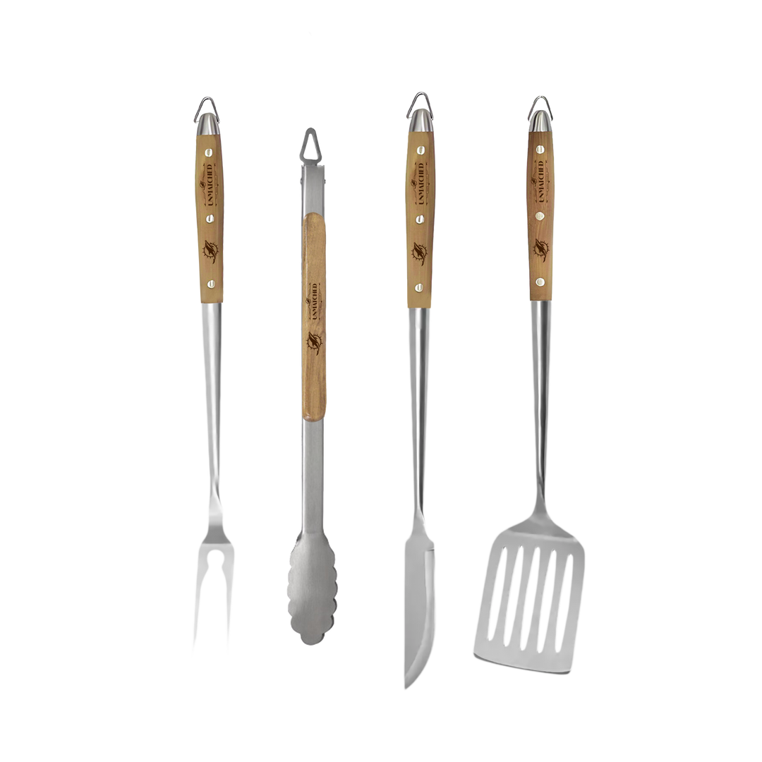 Heavy-Duty Rose Wood BBQ Grilling Tools Set