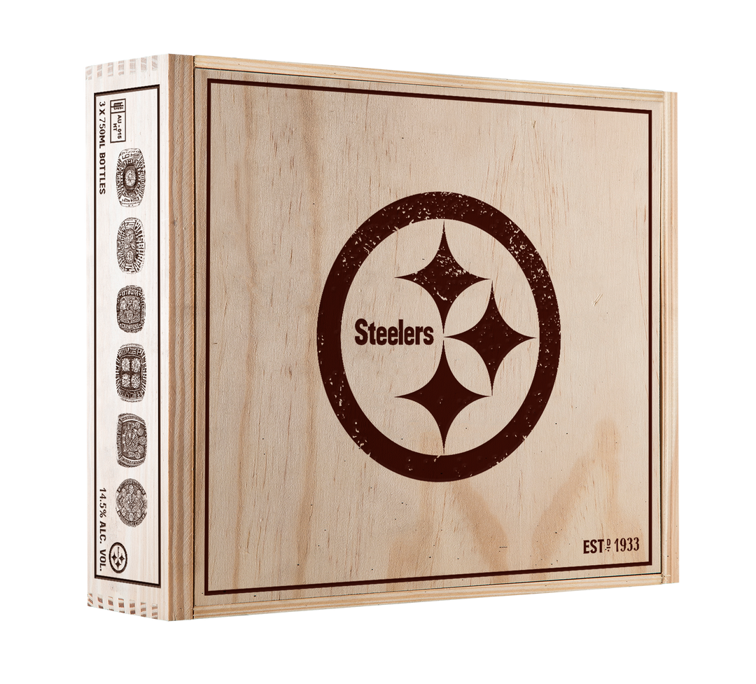 Steel Curtain 3-Bottle Wood Crate